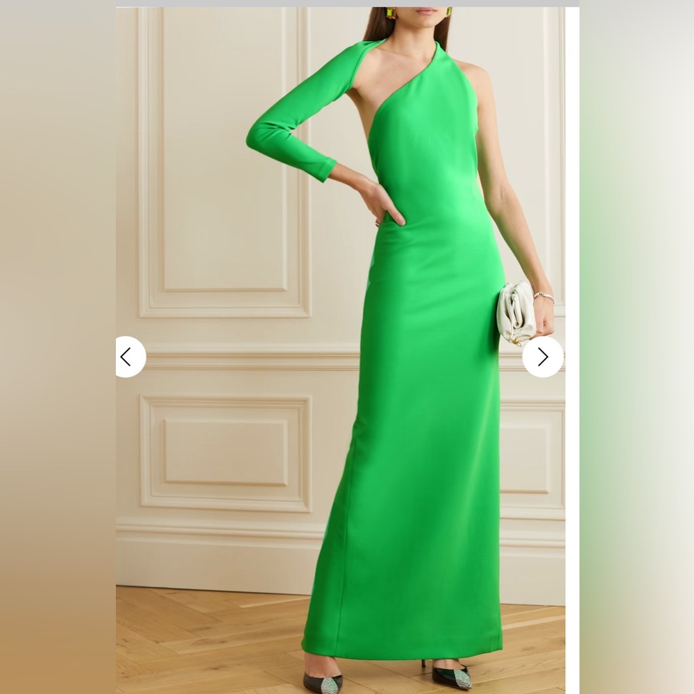 Nwt SOLACE LONDON Saren one-shoulder stretch-crepe gown bright green 2 - Picture 1 of 7